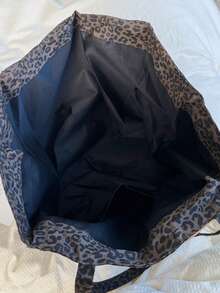 1pc Fashion Stylish Color Block Leopard Print Shoulder Tote Bag For Women, Large Capacity - Black - View 6