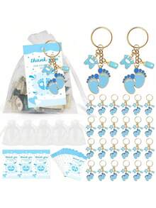 90 件/30 套/60 件/20 套/30 件/10 套婴儿送礼会礼物，适合婴儿送礼会装饰，婴儿送礼会性别揭晓派对，婴儿送礼会礼物，粉色或蓝色印花钥匙扣，带衣架和奶瓶设计，包含 10 个钥匙圈、10 个纱线袋和 10 张卡片，非常适合婴儿送礼会、新娘送礼会、生日派对和节日装饰，可作为派对礼物或礼品 - 彩色 - 查看 12