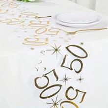 1pc 28*275cm Gold 18, 30, 40, 50, 60, 70 Pattern Polyester Table Runner, 18th 30th 40th 50th 60th 70th Happy Birthday Party Decoration Supplies, Birthday Party Home Room Dining Table Decoration Supplies - Gold - View 13