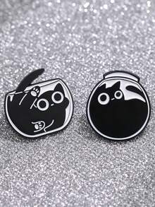 1pc Creative Animal Series Brooch, Cute Black Cat Shape Metal Badge Accessory