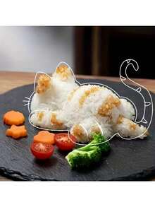 1pc White, Adorable Cat Shaped Sushi & Mashed Potato Mold - Plastic, Suitable For Kitchen And Dining - White - View 8