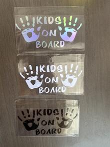 1pc Car Sticker "KIDS ON BOARD" Baby On Board Reflective Hand Print Warning Car Decal, White/Black/Laser - Multicolor - View 6