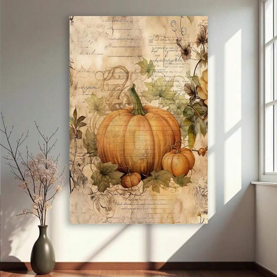Room Decor 1PC Framed Vintage Fall Wall Art Poster Prints Fall Wall Decor, Farmhouse Pumpkin Decor Artwork Prints Posters Wall Decor, Fall Pumpkin Decorations For Home Bedroom Kitchen - Framed - View 1