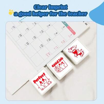 Teacher Comment Seal Kitten Cartoon Seal - Teacher Comment Photosensitive Seal - Educational Behavior Seal Correction Homework Encouragement Seal Student Family