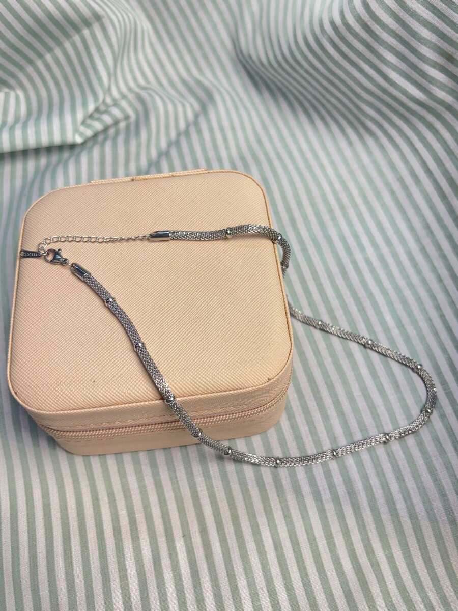 NECKLACE European And American Fashion Niche Simple Bamboo Necklace Bracelet Metal Mesh Round Chain Retro Jewelry Set Wholesale - Bạc - Xem 1