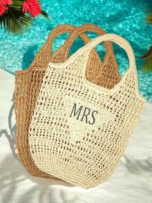 1pc Personalized Initial Letter Large Capacity Tote Bag, Customized Name Print Birthday Gift, Reusable Grocery Bag Suitable For Shopping, Holiday, Picnic, Travel - Multicolor - View 9