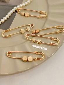 5pcs Golden Vintage Brooch Pin Set, Adjustable Waist Safety Pins, For Dresses And Jeans Clothing Decoration Dress Accessories Pin For Clothes Bag Charm School