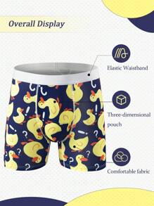 1 Pc Men's Fashionable Yellow Duck Sweatpants With Comfortable Soft Mesh Lining And Long-Leg Boxer Briefs