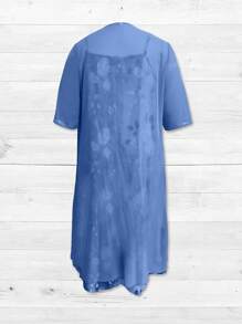 Abito stampato floreale elegante senza maniche, con cardigan lungo, set da 2 pezzi, adatto per tutte le stagioni, taglie comode
