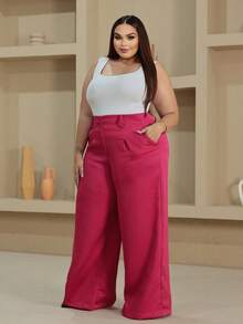 Wide Leg Plus Size Women's Long Elegant Dress Pants Comfortable  Bum Bum Lift Casual Elegant Boho Fabric Zipper Pocket Plus Size Evening Daily Holiday Birthday Party Formal & Evening Stage & Concert Travel Tea Party Country Music Concert Airport Wear - 玫紅色 - 查看 6