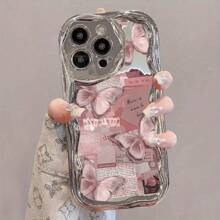 Pink Butterfly Newspaper Pattern, Equipped With Pearl Bracelet Lanyard, New Fashionable Design, Unisex High-End Protective Hard Case Suitable For 16, 15, 14, 13, 12 11 Pro Max/ Pro/ Plus Phone Cases.