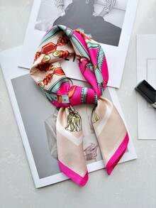 1 条仿丝印花围巾，时尚多功能头带/颈饰，适合日常使用