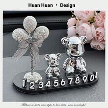 Accessoire créatif de voiture, ours poupée style grand, plaque d'immatriculation de stationnement temporaire numérique, collection d'accessoires premium de décoration intérieure de voiture