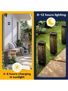 4pcs Solar Garden Retro Hollow Floor Lamps, Outdoor Path Lights, LED Landscape Lights, Hollow Pattern Design, Easy To Semi Embedded Installation, Suitable For Courtyard, Yard, Garden, Path, Lawn, Street, Party Decoration