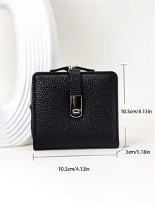 1pc Women's Short Wallet Black, Soft PU Leather Bifold Large Capacity Card Holder, Delicate Snap Closure Coin Purse, Small & Lightweight, Suitable As Holiday Gift For Women Wallet Mini Wallet Purse Wallet Small Wallet - Black - View 4