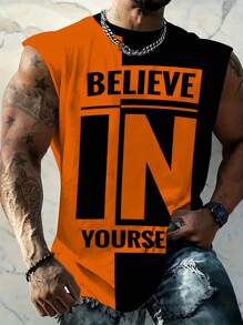 Camiseta casual de deporte sin mangas con estampado de letras para hombre de talla grande, adecuada para uso al aire libre y streetwear