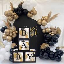 带字母的婴儿礼盒，适用于婴儿洗澡，男孩或女孩的婴儿洗澡装饰，1 个字母盒/婴儿字母透明气球盒透明积木，适用于生日派对、新娘送礼会、性别揭示（黑色）婴儿洗澡家庭装饰礼物 25 厘米/30 厘米（不包括气球） - 黑色 - 查看 5