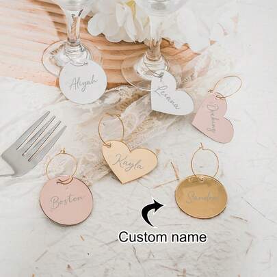 Personalized Acrylic Heart/Circle Tall Cup Name Tag, Personalized Wedding Name Tag, Thank You Label, Save The Date Tag, Valentine's Day Tag, Reception Token, Luxury Tag, Cake Charm , Waterproof, Reusable, Ornamental Exquisite, Stylish, Fashionable, Vintage, Contracted Custom, Personalized, Unique Ideal Gifts, Multi-Functional, Ornamental, High-Quality