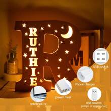 1pc Customized LED Night Light, 26 Letter Customized Night Light, Personalized Name, Cute Small Patterns, Crown Design, Decoration For Children's Room, Bedroom, Study, Halloween, Back To School, Children's Day, Birthday, Independence Day, Christmas Gift, Customized Gift