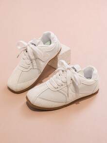 1 Paar modische, niedliche, einfache, lässige Flach-Frühlingssportstiefel für Kinder - Beige - Übersicht 2