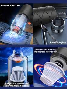 Aspiradora inalámbrica, aspiradora de escritorio de alta potencia para el hogar, aspiradora para automóvil, aspiradora multifunción - Negro - Ver 5