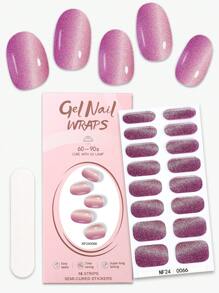 16pcs Cat Eye Semi Cured Gel Nail Strips, Y2K Purple Metallic Self-Adhesive Gel Nail Full Wraps, Salon Quality, Lasts 14 Days, Suitable For Ladies DIY Music Festival Use Nail Stickers Nail Supplies