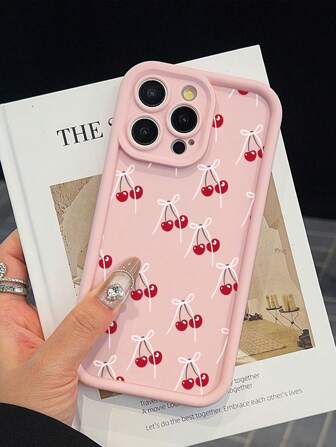 白色蝴蝶结和樱桃气囊防震手机保护壳适用于 Xs/Xsmax/Xr/11 12 13 14 15 16pro/Promax/14 15 16plus 防水防摔防刮