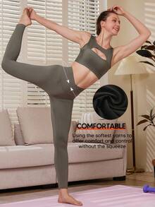 Women's Cross Yoga High Waist Sports Leggings, V-Waist Sports Outdoor Leggings, High Elasticity Cross Waist Sports Leggings, Anti Roll Hip Enhancement, Breathable Quick Drying Sports Leggings, Wide Waist Sports Leggings, Gym, Spring And Summer Seasons - 綠色 - 查看 5