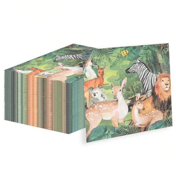 20pcs/40pcs Jungle Animal Theme Napkins, Zebra, Lion, Ladybug, Wild Animal Pattern Themed Party, Soft Tissue Napkins, Suitable For Celebration, Birthday, Wedding, Bar, Hotel, Restaurant, Gift Giving, Party, Holiday Gathering Decoration, Party Supplies