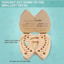 1 pieza Caja de madera para guardar dientes, caja de almacenamiento de dientes para niños y niñas con diseño de patrón de inicial y nombre creativo, caja recolectora del cordón umbilical y dientes, caja de recuerdos, organizador en inglés - Albaricoque - Ver 4