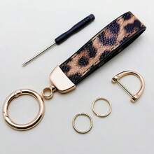 Fashionable Unisex Leopard Print Leather Keychain // Elegant Ladies' Leather Strap Key Chain, Fit For Any Vehicle - Multicolor - View 9