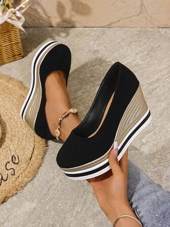 Fashionable Elegant & Avant-Garde New Platform Deep V High Heel Shoes, Faux Woven Grass Rope Bottom