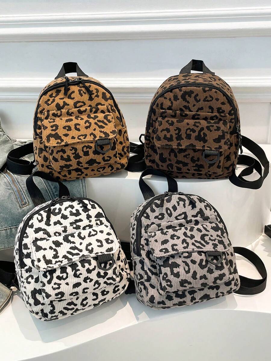 1pc Fashionable, Sweet, Retro, Leopard Print, Large Capacity, Travel, Fashionable, Stylish, Small Square Backpack, Leopard Print Schoolbag, Lightweight, Casual, Commuter Travel Backpack, Niche Design Leopard Print Bag, Suitable For Teenagers To Travel, Daily Commuting, A Variety Of Colors To Choose From, Smooth Zipper, It Is A Good Choice For Gifts - Leopard Print Small Backpack - View 1