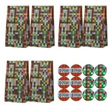 24pcs/Set, 12 Gift Bags + 12 Stickers, Pixel Gift Bags, Suitable For Birthday Party And Holiday Celebration