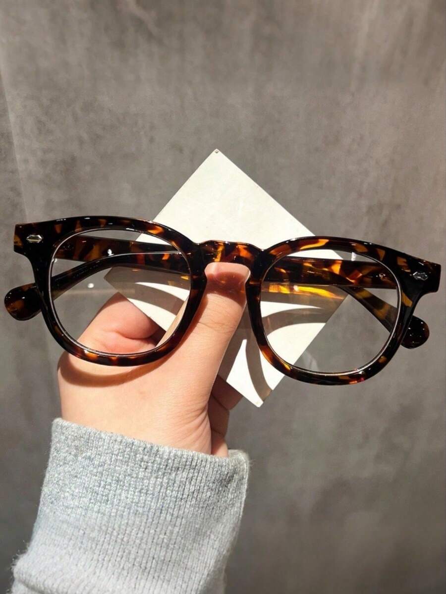 1副/2副豹纹/纯黑透明镜片眼镜，时尚百搭，适合日常、外出、旅行佩戴，男女皆宜。 - 無色 - 查看 1