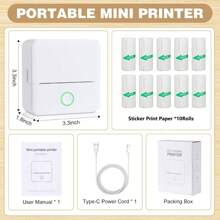 Imprimante d'autocollants mini, machine à faire des autocollants avec rouleaux de papier autocollant thermique, imprimante mini pour faire des autocollants pour étiquettes/notes, compatible avec , téléphone Android et tablette, blanc