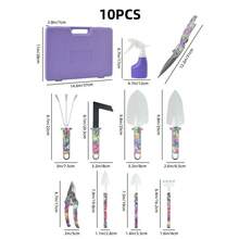 10 件套花卉印花园艺工具套装、浇水壶/铲园艺工具套装、庭院、草坪和手动园艺工具 - 彩色 - 查看 5