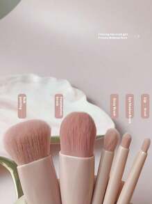 Customizable Portable 5 Brush Makeup Travel Set With Mirror, Mini Multi-Function Loose Powder Brush, Foundation Brush, Shadow Box With Mirror