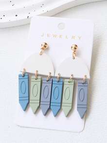 1 Pair Acrylic Faux Soft Clay Enameled Crayon Earrings, Geometric Semi-Circle Personalized Elegant Earrings, Graduation, Back To School, Teacher's Day Gift, Party Wear - Crayon - View 4