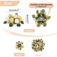 1 pièce Composition florale de centre de table de mariage - Couronne de fleurs artificielles roses avec bougie, couronne de printemps/été pour porte d'entrée, cérémonie - Bougeoir de fleurs artificielles feuilles, couronne florale en soie rose avec support de bougie, petites fleurs en plastique pour décoration de mariage, bouquet de mariée, décoration de centre de table, jardin, cour, mariage, anniversaire, douche, décoration de chambre esthétique, salle de classe, bureau, balcon, centre commercial, Saint-Valentin, cadeau