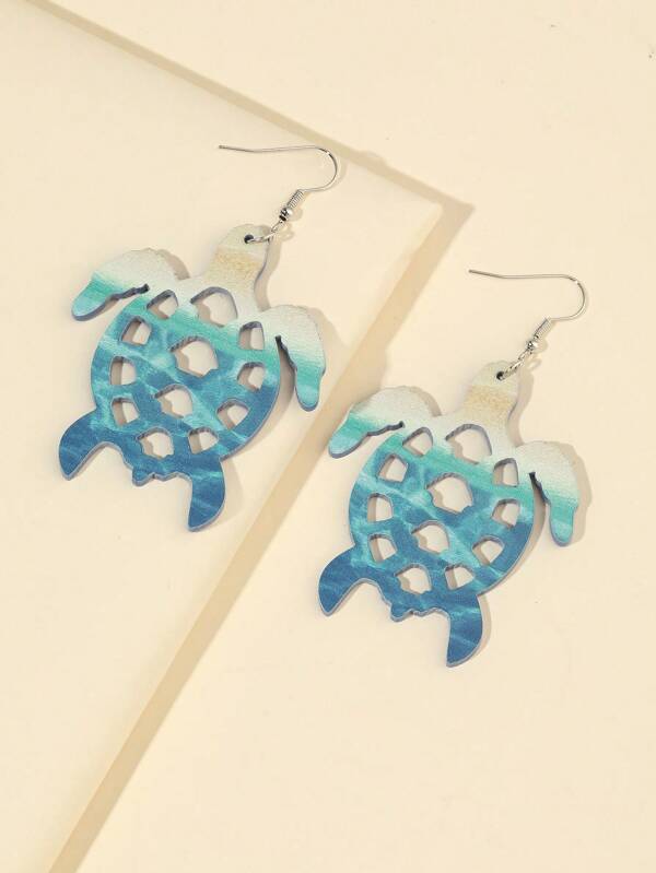 1Pair Acrylic Sea Turtle Drop Earrings Suitable For Women And Girls Summer Beach Vacation Accessories Jewelry