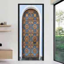 Traditional Style Building Door Stickers Wooden Door Vinyl PVC Waterproof Self-Adhesive Wallpaper Home Decoration Interior Door Stickers Wall Decor Room Decor Personalised Stickers