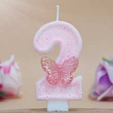粉色闪光蝴蝶形数字蜡烛，0-9 闪亮数字蛋糕蜡烛，适合生日、婚礼、周年纪念、主题派对 - 淺粉色 - 查看 6