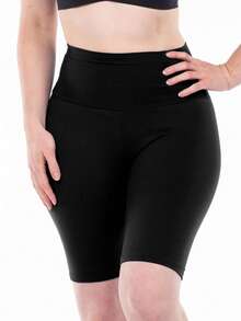 Shorts deportivos de ciclismo para mujer, shorts deportivos de unicolor de poliéster, shorts ajustados de alta elasticidad para fitness - Negro - Ver 13