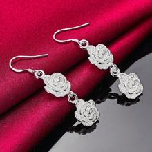 Charmante silberfarbene Rose Blumen Ohrhänger für Frauen, Hochzeit, Verlobung, Mode Party, Charm Schmuck