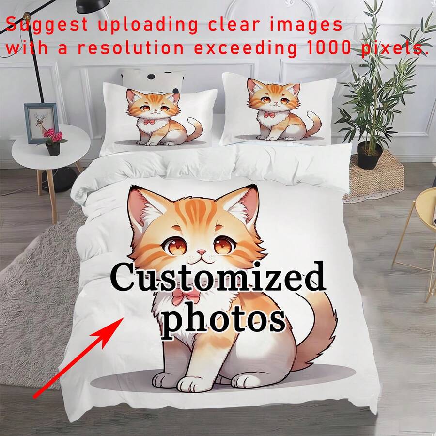 3PCS Customized Cartoon Animal Duvet Cover, Personalized Bedding Set, Children'S Twin Bed Size Duvet Cover, Modern Bedding, Suitable For Boys And Girls To Create A Modern Sleeping Space,Suggest Uploading Clear Images With A Resolution Exceeding 1000 Pixels. - Multicolor - View 1