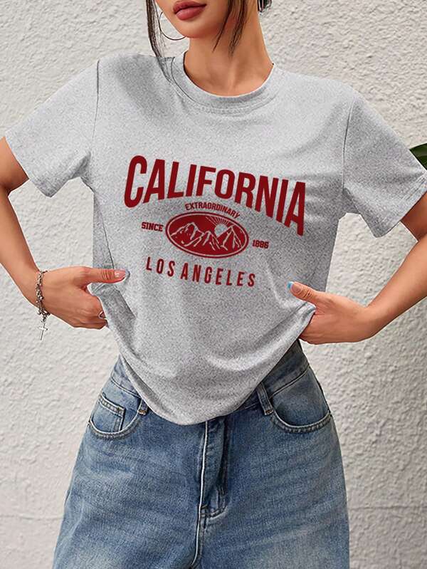 Camiseta de manga corta para mujer. Camiseta de mujer con patrón de puesta de sol y cumbre de montaña vintage, adecuada para senderismo, playa, fiestas, deportes, ocio al aire libre y otras ocasiones, camiseta corta de mujer, parte superior para primavera y verano, parte superior de mujer