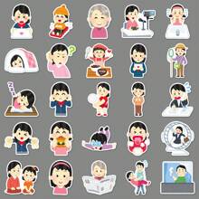 50pcs Cartoon Anime Japanese Cute Character Expressions Sticker Pack, Abstract & Whimsical Decorative Stickers For Laptop, Tablet Room Decor Wall Decor Wall Sticker Personalised Stickers