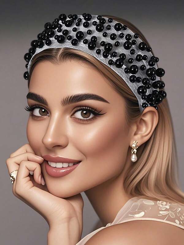 1 Pieza Elegante diadema de red de perlas de temple con estilo princesa de amplio lateral para ocasiones especiales, regalo de fiesta, cumpleaños o vacaciones
