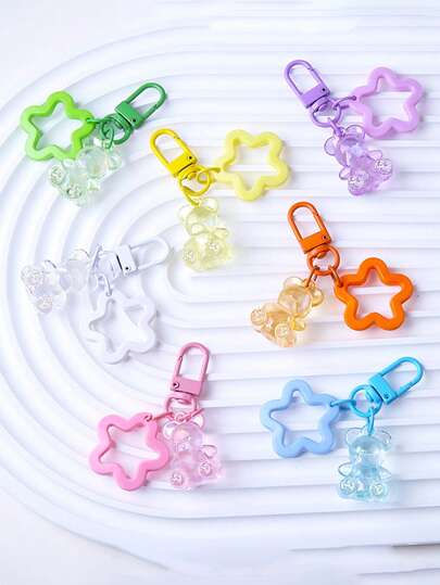 1PC/7PCS Sweet And Lovely Colored Acrylic Hollow Five Pointed Star Keychain Pendant Mobile Phone Pendant Headphone Cover Decoration Hag Hanging Decoration Lanyards Zipper Charms Car Keychain Gift Decoration Party Decoration For Daily Casual Outing Wear Bridal Showers Baby Showers Bachelorette Parties Gifts Birthday Anniversaries Holidays Graduation Christmas Gifts To Girlfriends Boyfriend Family Best Friend Teachers Employees Neighbor. Car Accessories Bag Charm School Gift Ideas